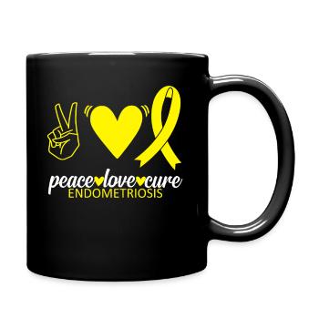 Endometriosis Awareness Peace Love Cure Survivor - Full Colour Mug - black - Right