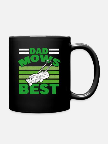 Dad Mows Best Lawnmower Grass Gardening Father - Full Colour Mug - black