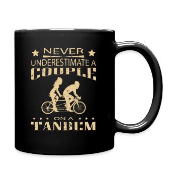 Never Underestimate A Couple On A Tandem Tandem Bike - Full Colour Mug - black - Right
