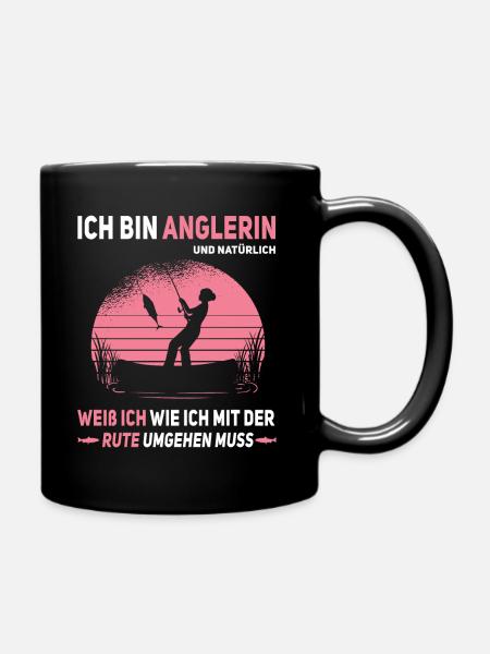 Anglerin Angelrute Angler Mädchen Angel - Tasse einfarbig - Schwarz