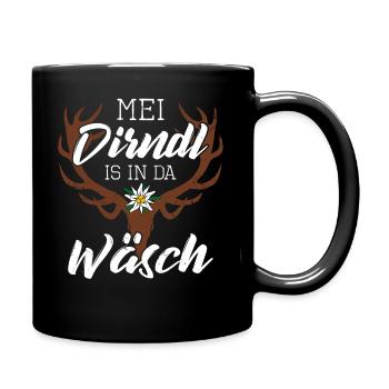 Mei Dirndl is in da Wäsch Hirsch Geweih - Tasse einfarbig - Schwarz - Rechts