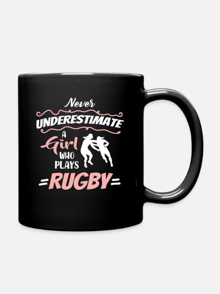 Never Underestimate A Rugby Girl Player - Full Colour Mug - black