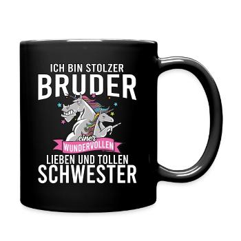 Ich bin stolzer Bruder einer wundervollen - Tasse einfarbig - Schwarz - Rechts