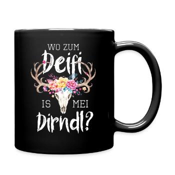 Wo zum Deifi is mei Dirndl Hirsch Trachtenshirt - Tasse einfarbig - Schwarz - Rechts
