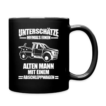 Lustiges Abschlepper Abschleppdienst LKW - Tasse einfarbig - Schwarz - Rechts