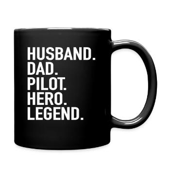 Husband Dad Pilot Hero Legend - Airplane Pilot Dad - Full Colour Mug - black - Right