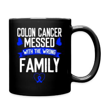 Colorectal Cancer family Blue Ribbon Awareness - Full Colour Mug - black - Right