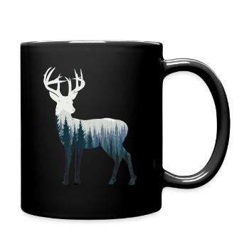 rot-hirsch blau natur berge wald T-Shirt - Tasse einfarbig - Schwarz - Rechts