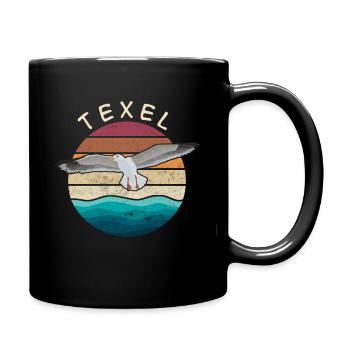 Texel Möwe, Retro Vintage, Nordsee Urlaub Geschenk - Tasse einfarbig - Schwarz - Rechts