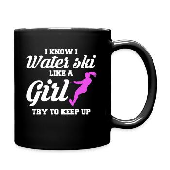 I Know I Waterski Like A Girl Gift - Full Colour Mug - black - Right
