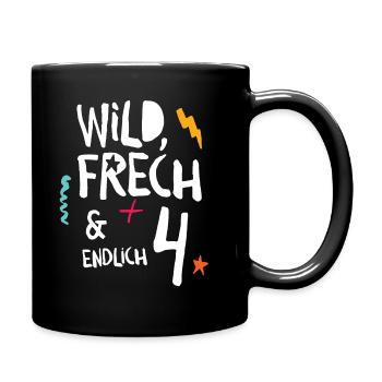 Wild Frech & Endlich 4. Kind vierter Geburtstag - Tasse einfarbig - Schwarz - Rechts