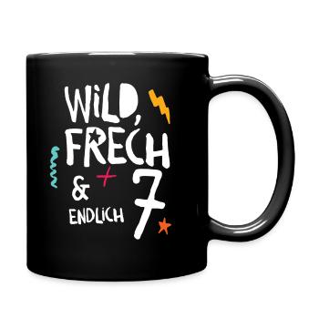 Wild Frech & Endlich 7. Kind siebter Geburtstag - Tasse einfarbig - Schwarz - Rechts