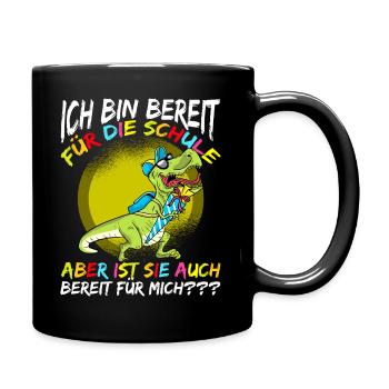 Schulkind Einschulung mit Dinosaurier - Tasse einfarbig - Schwarz - Rechts