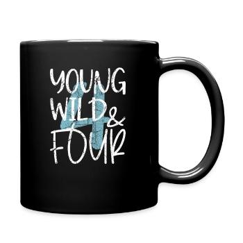 Young Wild and four 4th birthday - Full Colour Mug - black - Right