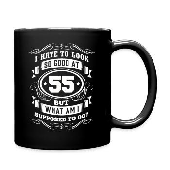 55. Geburtstag - Tasse einfarbig - Schwarz - Rechts