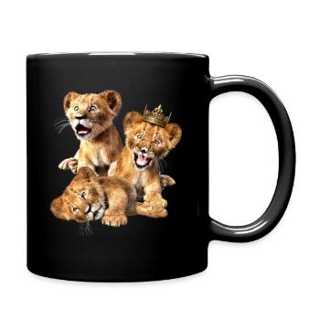 3 kleine Löwen, Löwenkinder, Löwenbabys - Tasse einfarbig - Schwarz - Rechts