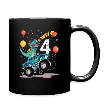 4.Geburtstag 4 Jahre Dinosaurier Monster Truck - Tasse einfarbig - Schwarz - Rechts