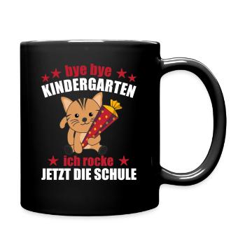 Endlich Schulkind Katze Schultüte rocke die Schule - Tasse einfarbig - Schwarz - Rechts
