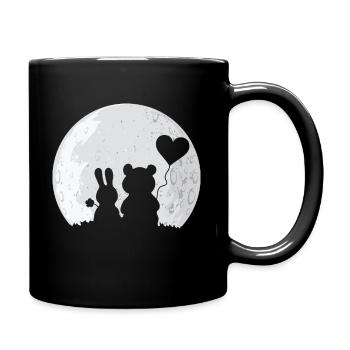Hase und Bär Liebespaar Hasi Bärli Paar Vollmond - Tasse einfarbig - Schwarz - Rechts