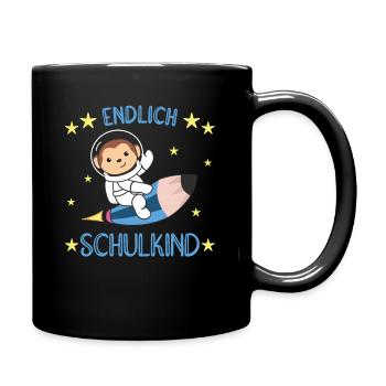 Endlich Schulkind Affe Schultüte Astronaut Rakete - Tasse einfarbig - Schwarz - Rechts