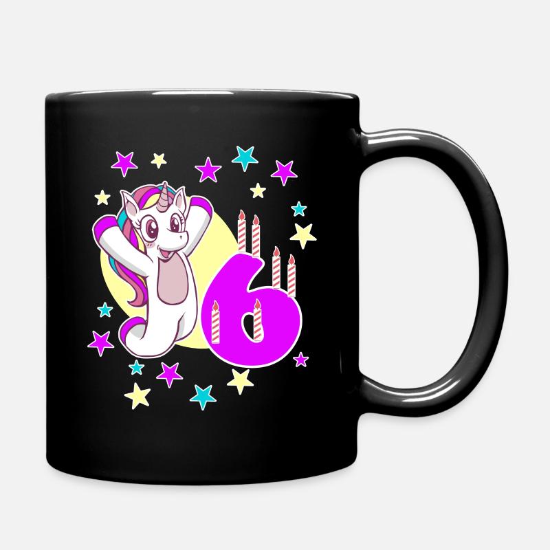 Einhorn 6 Geburtstag Geschenk Kerzen Sterne Gesche - Tasse einfarbig - Schwarz
