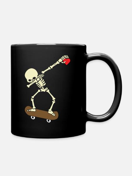 Skeleton Skateboard Dabbing Skate Skeleton Heart - Ensfarvet krus - sort