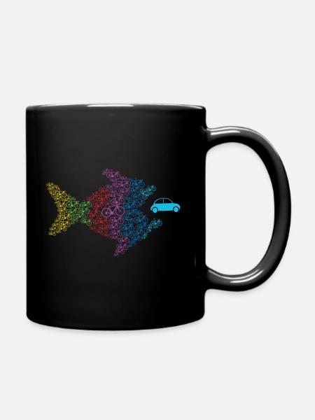 Poisson mange voiture vélo cycliste environnement climat - Mug uni - noir