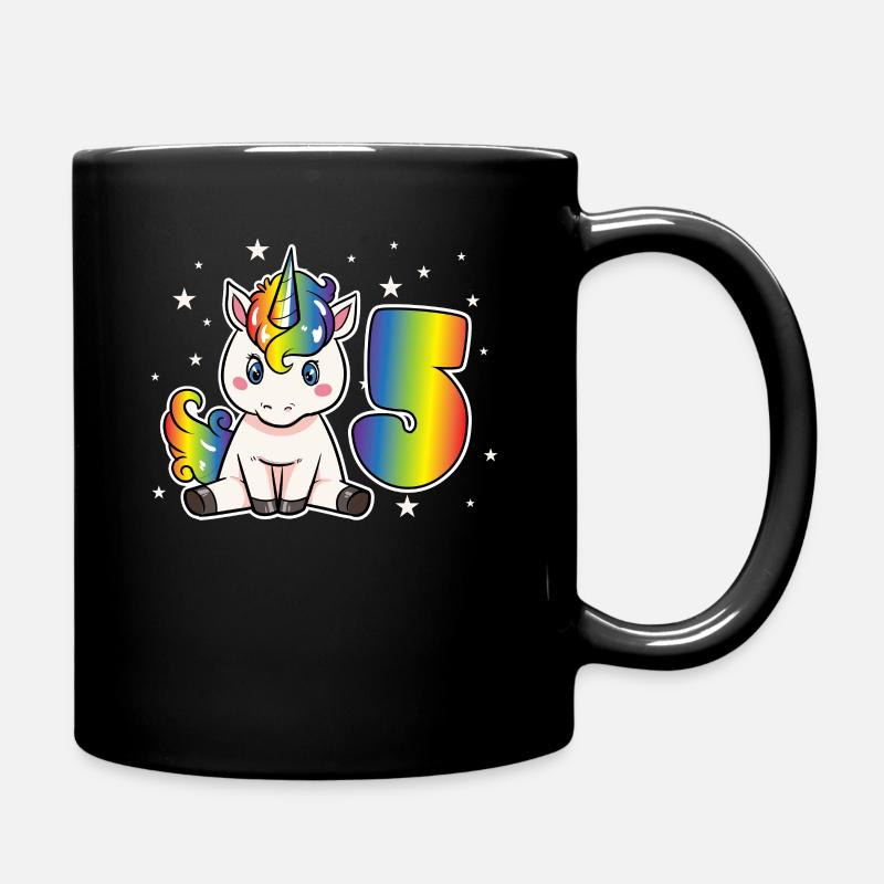 Licorne 5 anniversaire 5 ans fille arc-en-ciel - Mug uni - noir