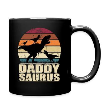 Daddysaurus Dinosaur Papa of Three Kids Dino - Full Colour Mug - black - Right