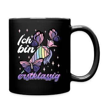 Schulkind Mädchen Einschulung mit Schmetterling - Tasse einfarbig - Schwarz - Rechts