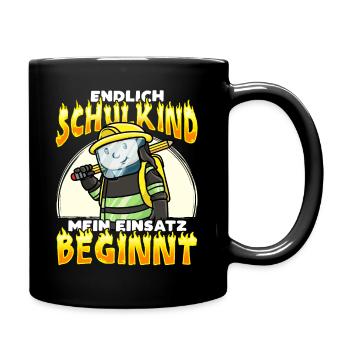 Einschulung Schulkind 2021 Feuerwehr Schulanfang - Tasse einfarbig - Schwarz - Rechts