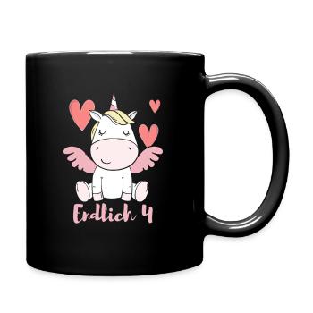 Einhorn Herz Endlich 4 Jahre alt 4. Geburtstag - Tasse einfarbig - Schwarz - Rechts