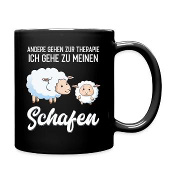 Schafe - Therapie lustiger Spruch - Tasse einfarbig - Schwarz - Rechts