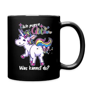 Ich pupse Glitzer, was kannst du? - Einhorn lustig - Tasse einfarbig - Schwarz - Rechts