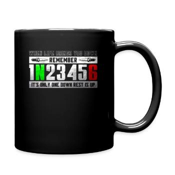 1N23456 Motorradschaltung Motorrad Biker Geschenk - Tasse einfarbig - Schwarz - Rechts