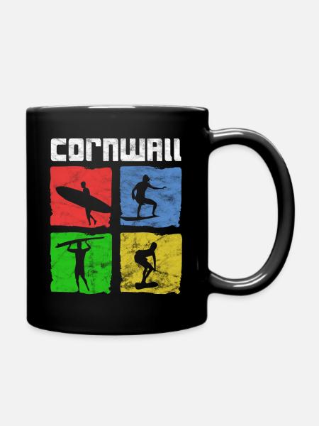 Surfing for Surfers Vintage Cornwall Gift Idea - Full Colour Mug - black
