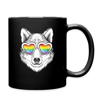 LGBTQ Rainbow Regenbogen Wolf Gay Pride Geschenk - Tasse einfarbig - Schwarz - Rechts