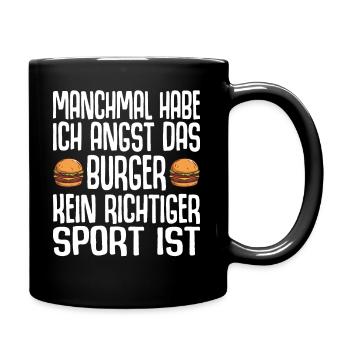 Burger Cheesburger Fast Food Essen Lustiger Spruch - Tasse einfarbig - Schwarz - Rechts