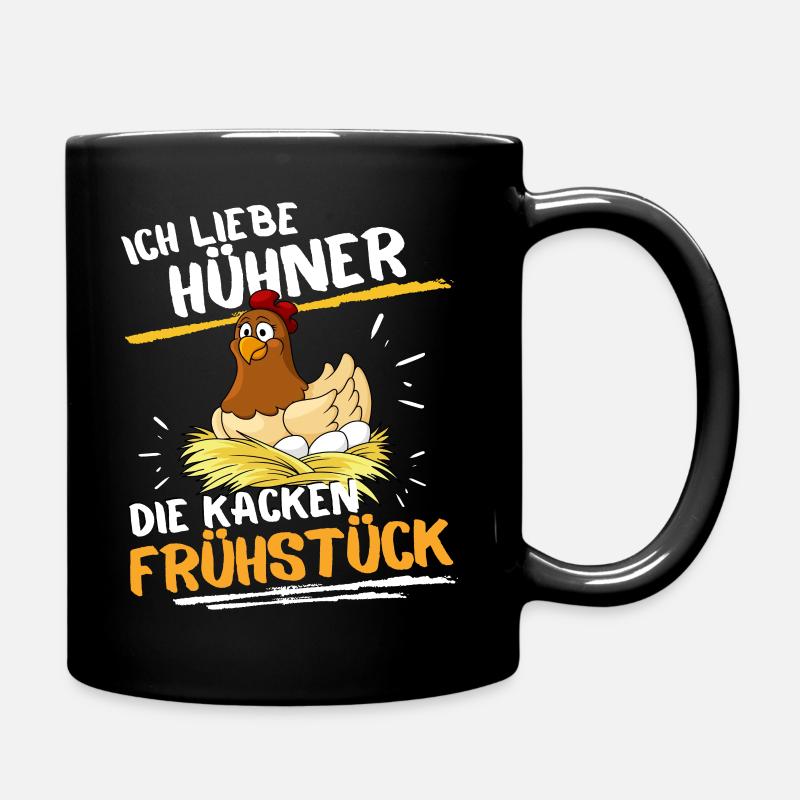 Frühstück Landwirt Hühner Spruch - Tasse einfarbig - Schwarz