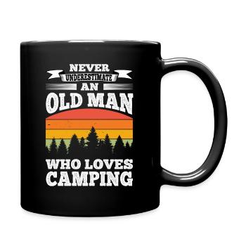 Unterschätzen Alter Mann Camping mit Wohnmobil - Tasse einfarbig - Schwarz - Rechts