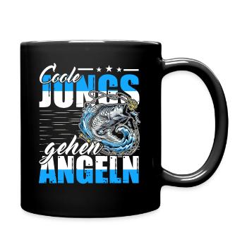 Coole Jungs gehen Angeln - Tasse einfarbig - Schwarz - Rechts