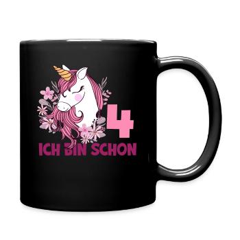 4. Geburtstag Mädchen 4 Jahre Pferd Pferde Einhorn - Tasse einfarbig - Schwarz - Rechts
