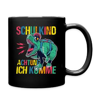 Schulkind Achtung Ich Komme - Dino Schulanfang - Tasse einfarbig - Schwarz - Rechts