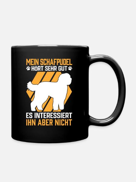 Schafpudel hört gut Hütehund Hütepudel Spruch - Tasse einfarbig - Schwarz