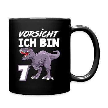 7. Geburtstag 7 Jahre Dino Dinosaurier Fan - Tasse einfarbig - Schwarz - Rechts