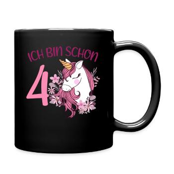 4. Geburtstag Mädchen 4 Jahre Pferd Pferde Einhorn - Tasse einfarbig - Schwarz - Rechts