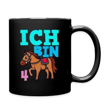 4. Geburtstag Mädchen 4 Jahre Pferd Pferde Party - Tasse einfarbig - Schwarz - Rechts