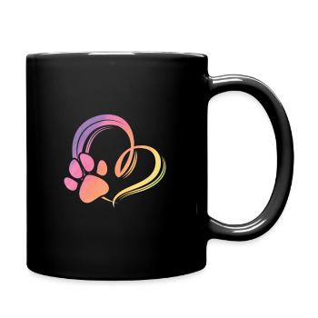 Hundepfote Herz Bunt Regenbogen Farben - Tasse einfarbig - Schwarz - Rechts