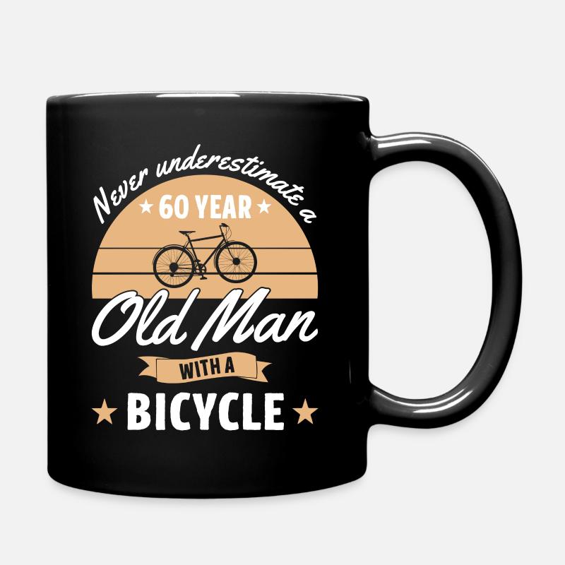 Never underestimate a 60 year old man with bicycle - Full Colour Mug - black
