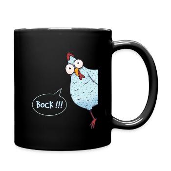 Huhn das um die Ecke schaut – Bock - Tasse einfarbig - Schwarz - Rechts